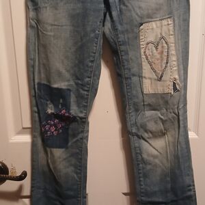Stylish Blue Patchwork Straight Leg Jeans